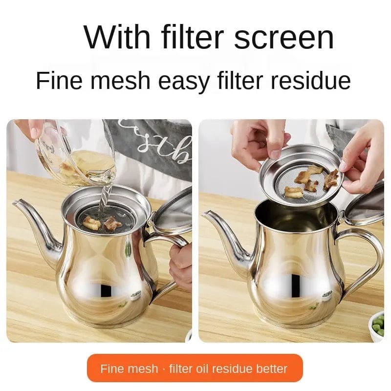 Stainless Steel Kettle Oil Filter Pot, Oil Skimmer Jug, Oil Filter Kettle, Portable Oil Strainer Pot, Cooking Oil Tank With Filter, Oil Dispenser Pot With Removable Filter, Storage Can For Kitchen Stainless Steel Kettle Oil Filter Pot, Oil Skimmer Jug, Oil Filter Kettle, Portable Oil Strainer Pot, Cooking Oil Tank With Filter, Oil Dispenser Pot With Removable Filter, Storage Can For Kitchen